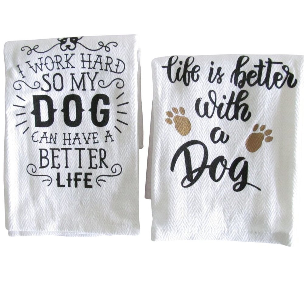 Dog lovers Theme Quotes Kitchen Cotton Dish Towels Set of 2 New